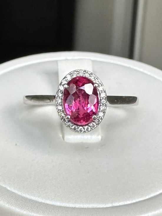 Estate Jewelry - 💖 14k White Gold Pink Tourmaline & Diamond Halo Ring ✨ Size 7